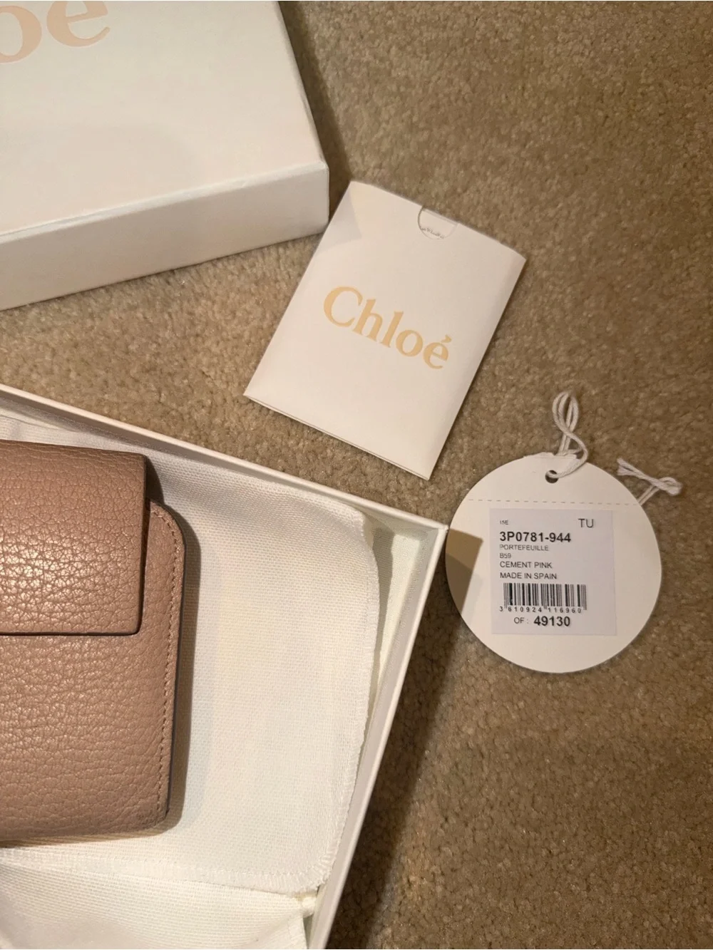Chloe Blush Tan Leather Wallet with Gold Hardware